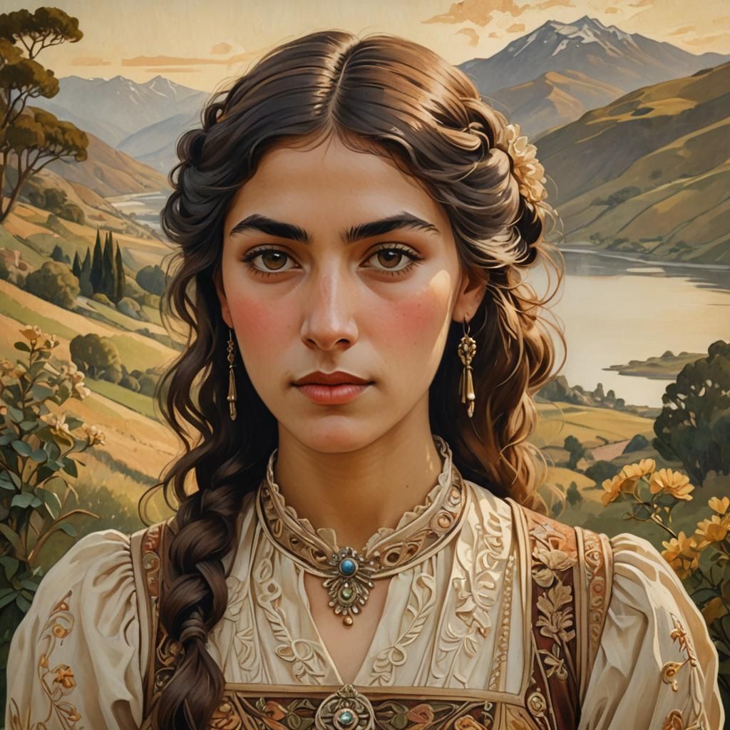 Art Nouveau Portrait of Woman in Chilean Countryside