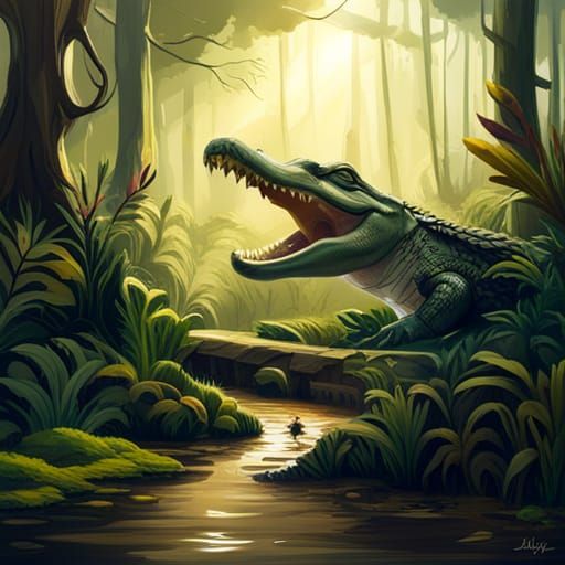 Armored Alligator Ready to Attack: Graffiti Art