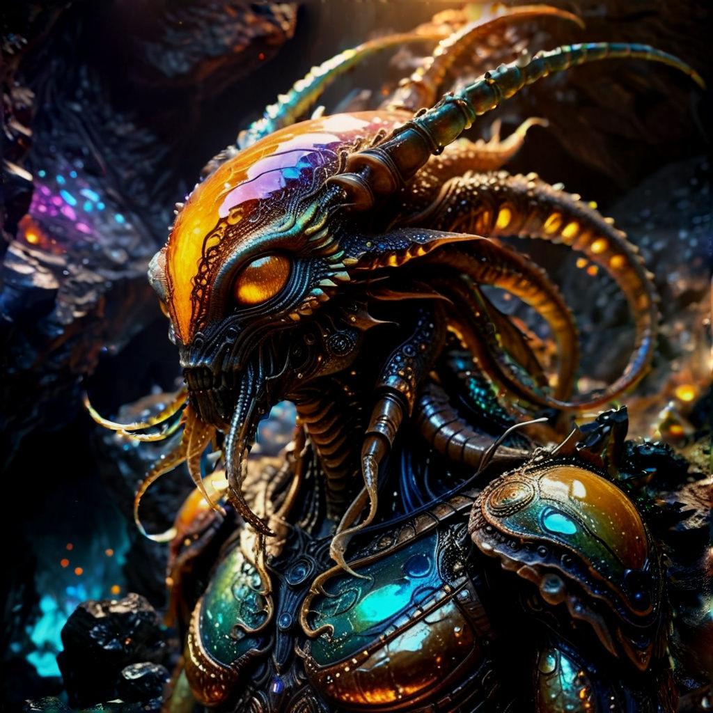 Alien Creature Built from Fantasy Parts in Iridescent Colors