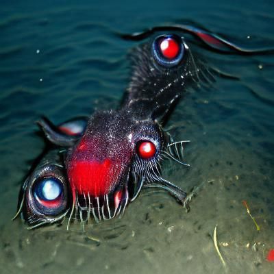 Menacing Deep Sea Monster with Red Eyes