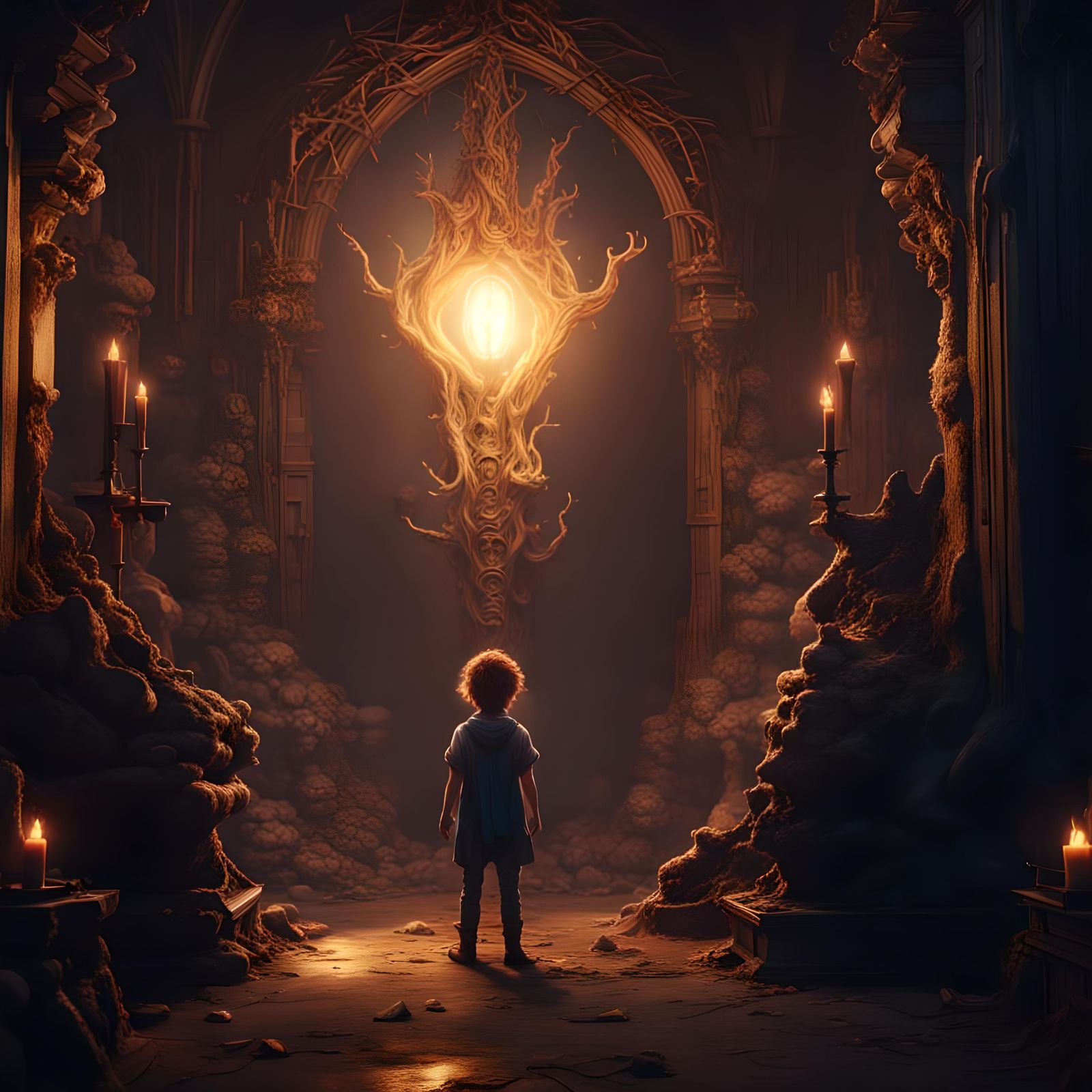 Radiant Light Scatters Shadows in Detailed Digital Art