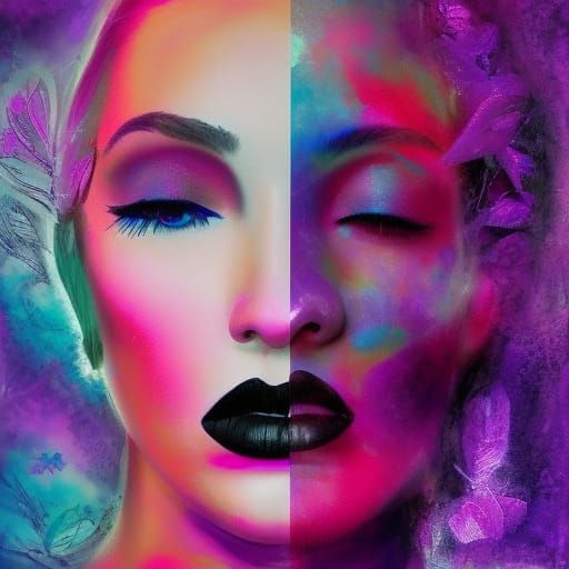 Ethereal Woman's Face in Dark Euphoric Shimmer