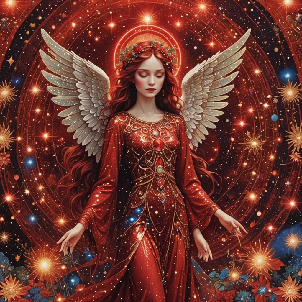 Ethereal Angel in Cosmic Psychedelic Bohemian Style