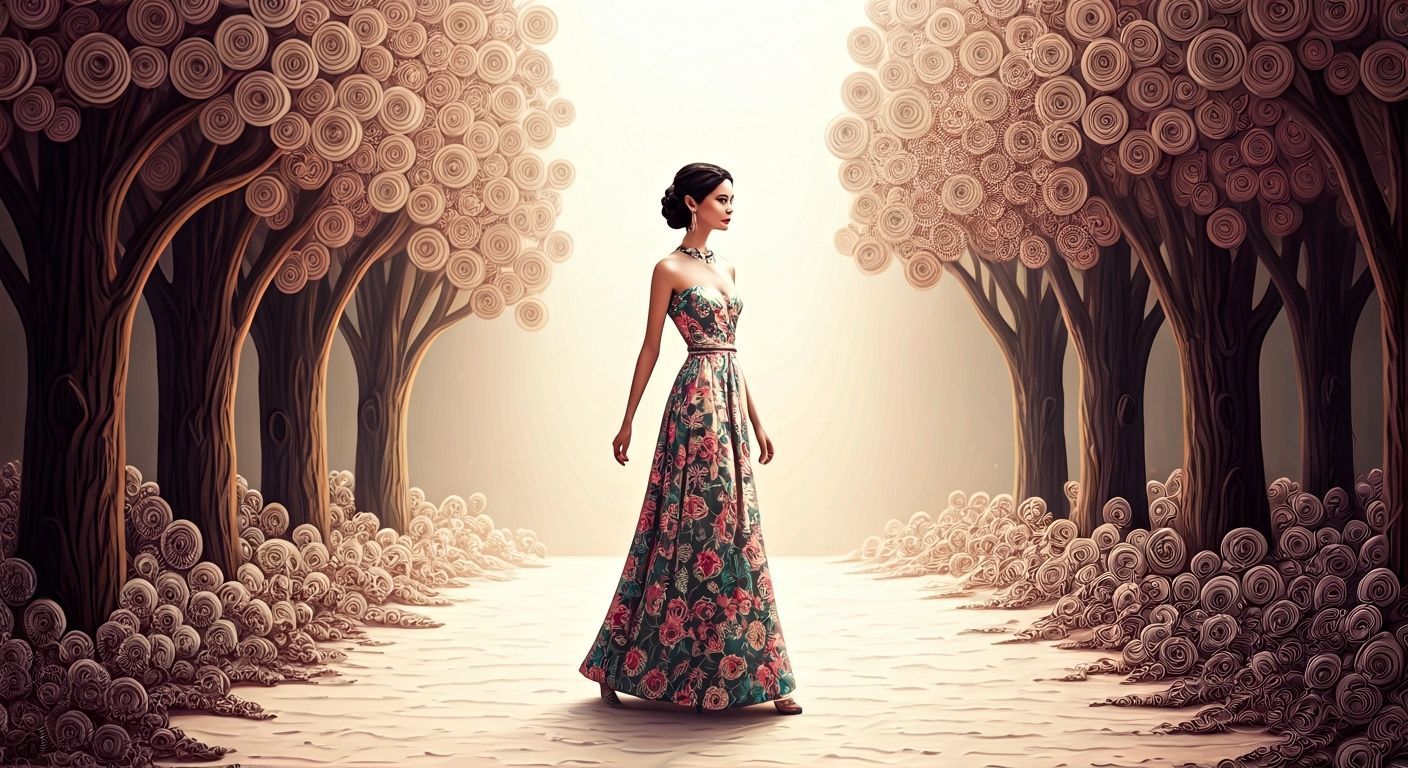 Fantasy Quilling Landscape with Elegant Woman