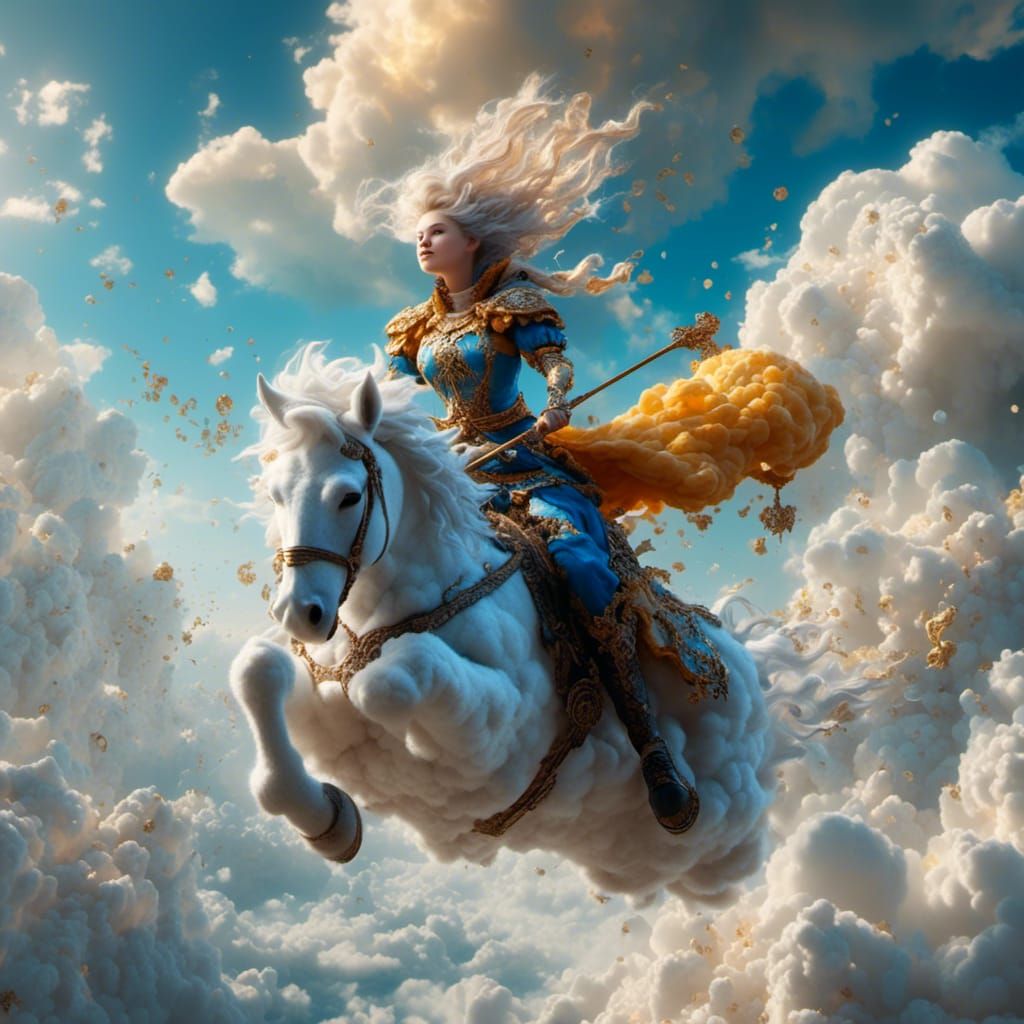 Girl Rides Cloud in Fantasy Concept Art