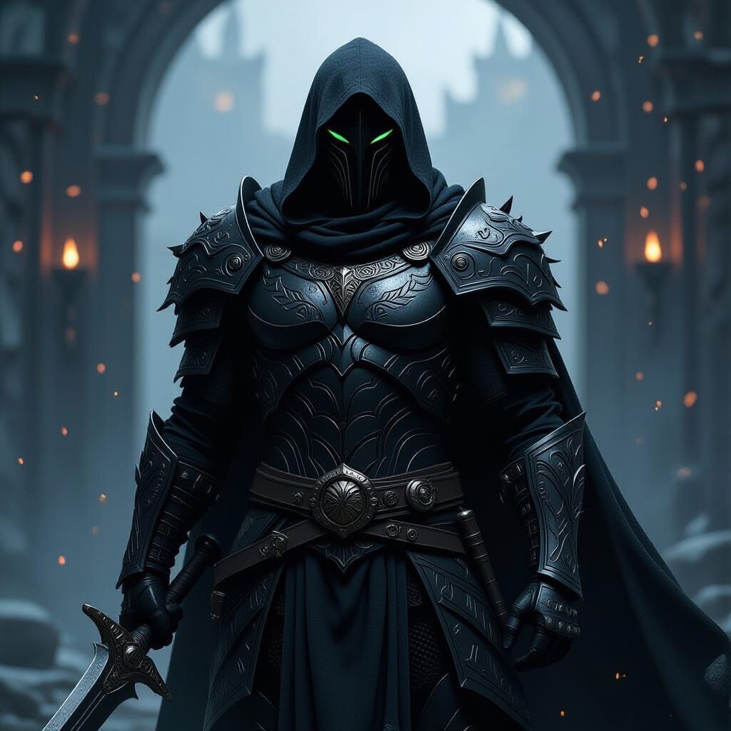 Obsidian Warrior with Runes in Dark Fantasy Style