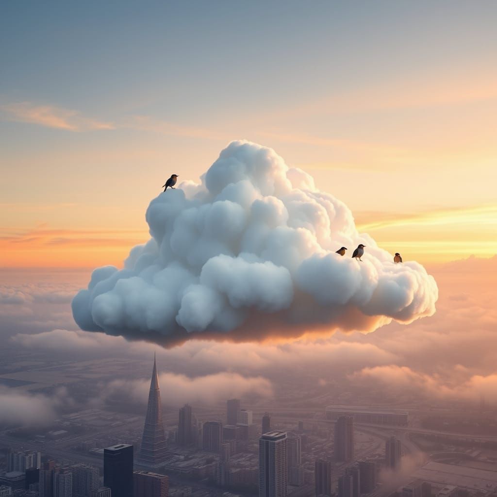 A whimsical cloud formation sculpted into the shape of a pla...