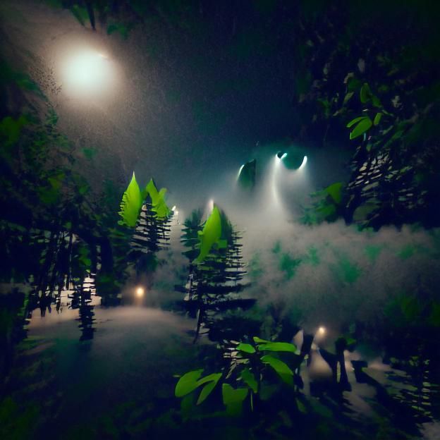 Walking Among Trees on Foggy Night