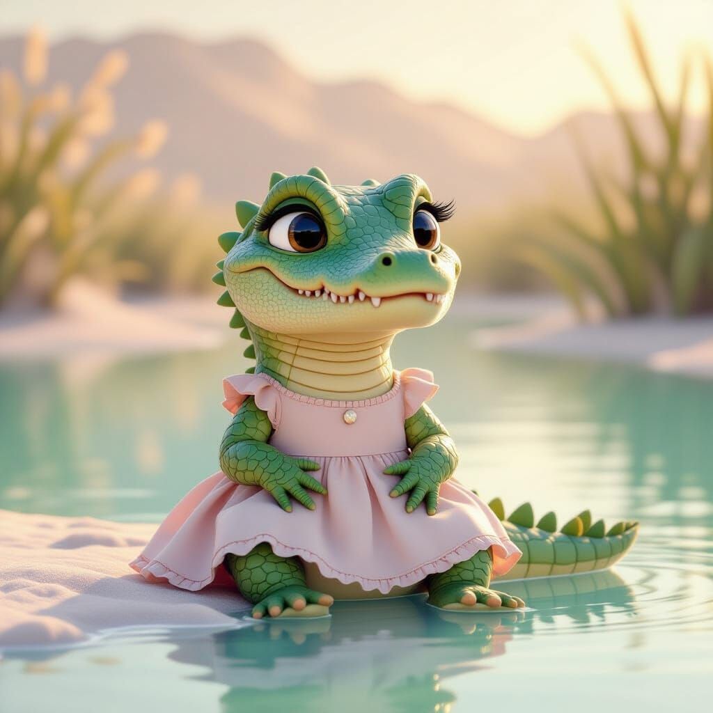 Cute Fluffy Baby Crocodile in Dress by Salt Lake