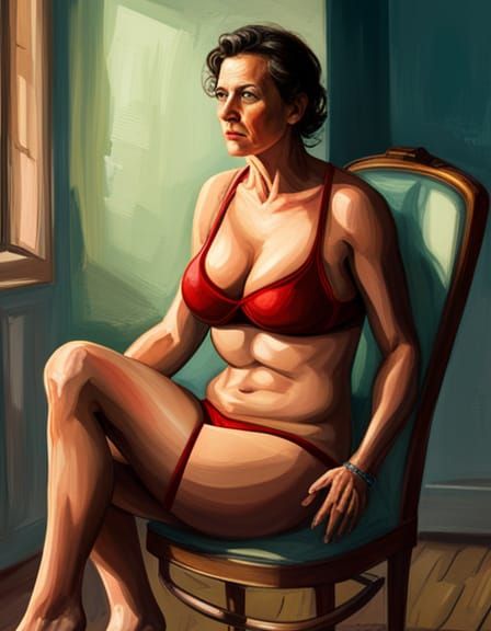 Hyperrealistic Woman in Red Underwear Portrait