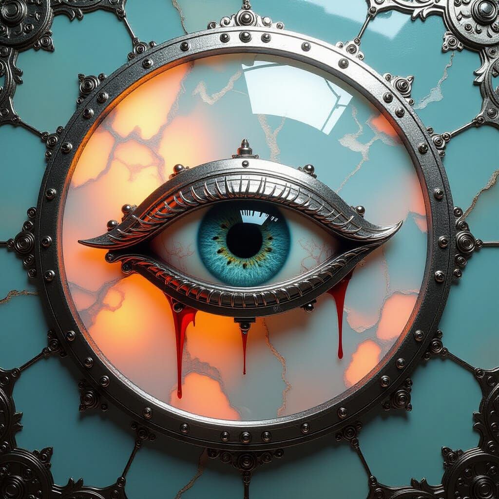 Steampunk Engine with Opal Moonstone Backdrop, Cinematic Sti...