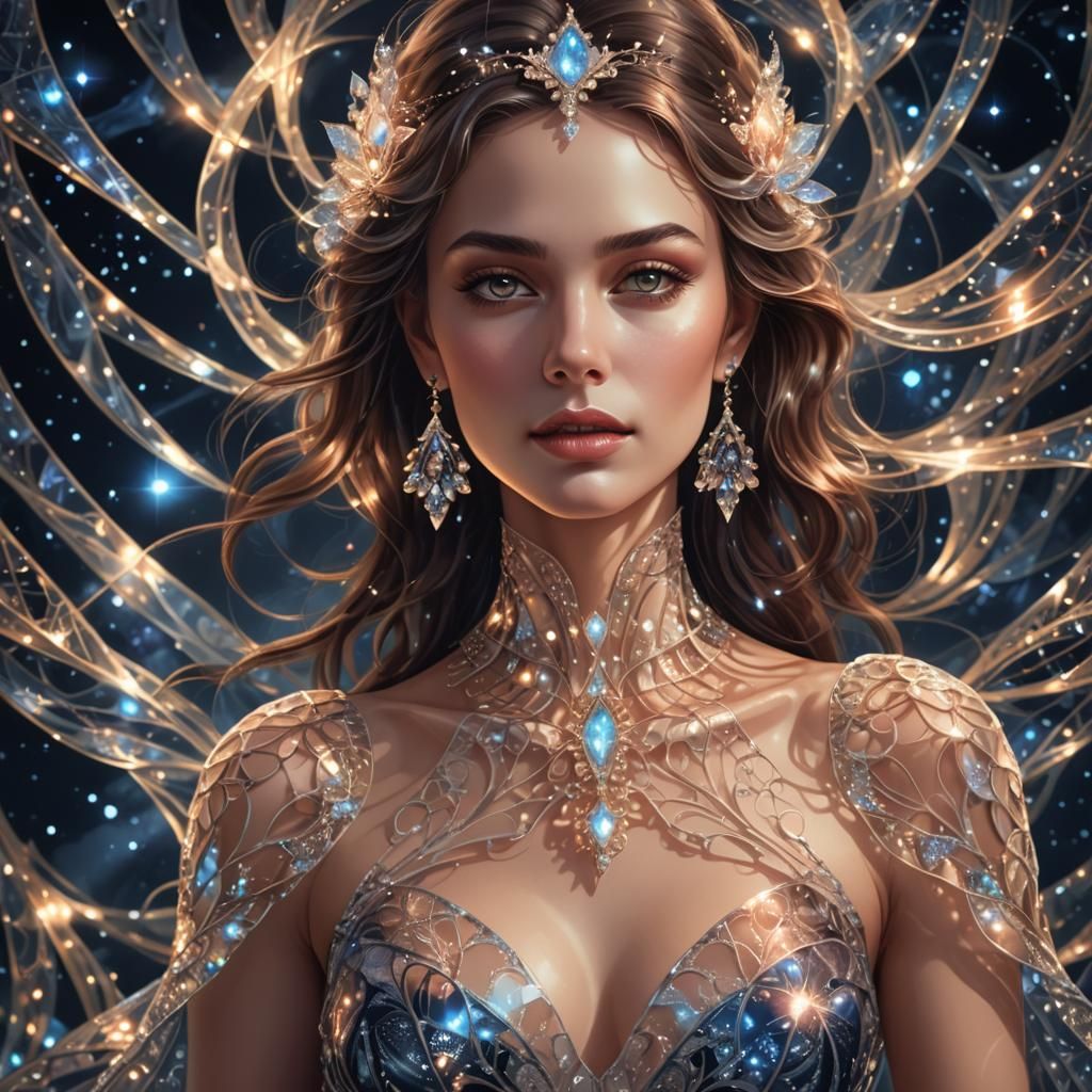 Glass Dress Portrait with Night Sky Background