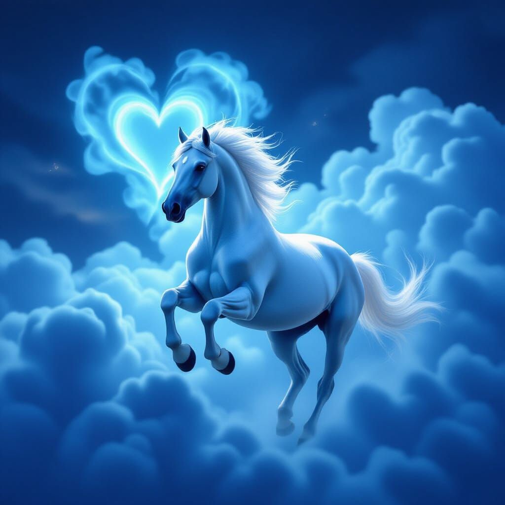 Majestic Horse Leaps Into Ethereal Heart-Shaped Smoke