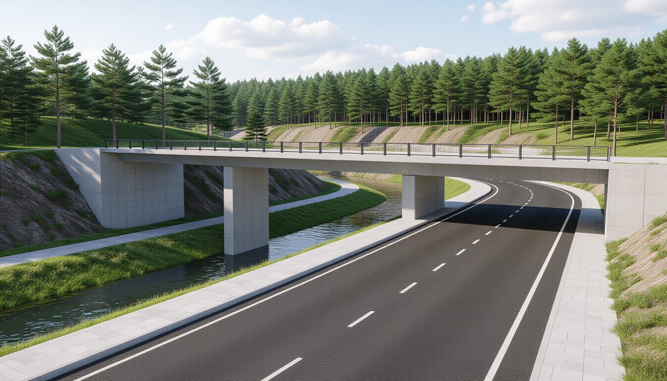 Photorealistic 4-Span Concrete Bridge Over Stream