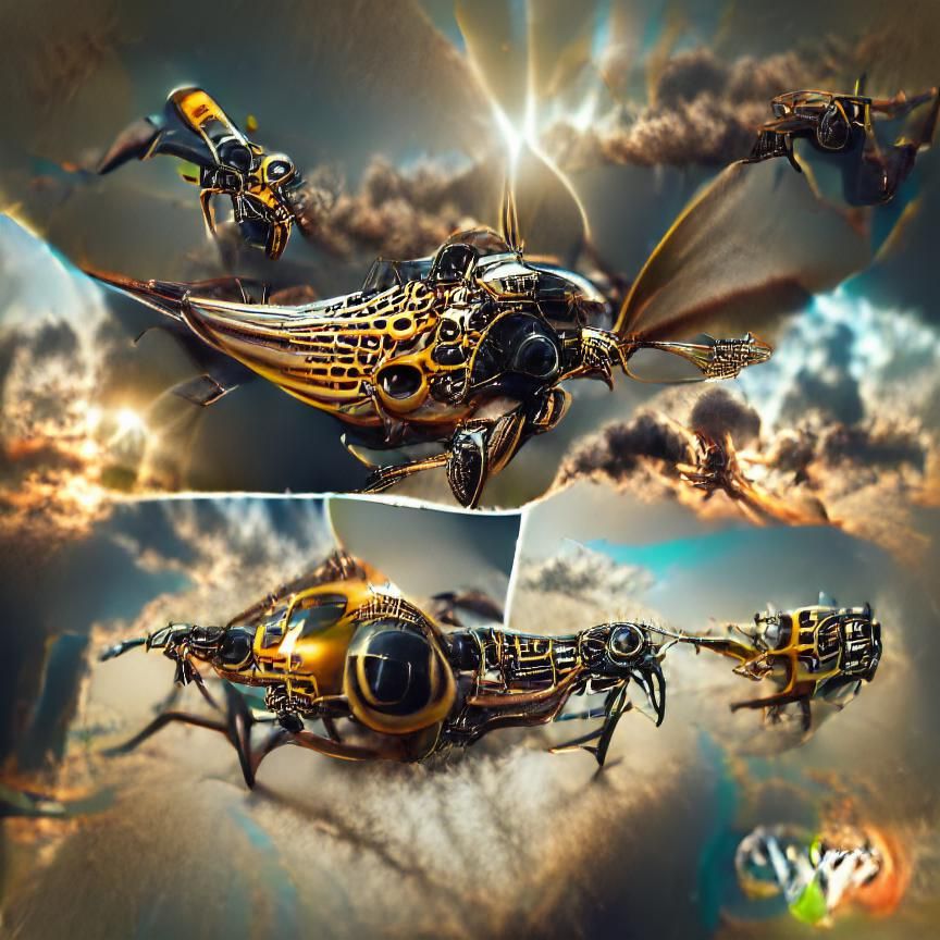 Steampunk Squid-Wasp Hybrid Organic Attack Ship