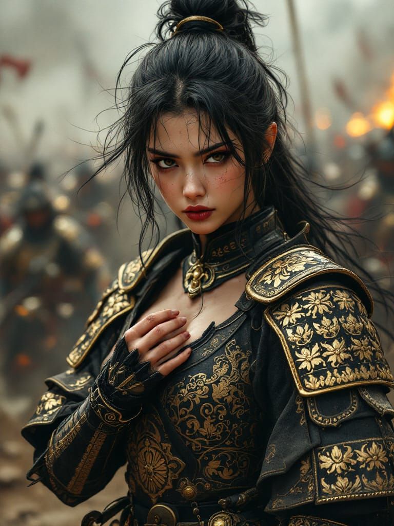 Resilient Samurai Warrior's Vintage Battlefield Portrait