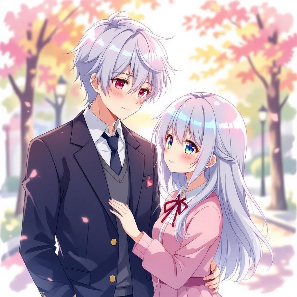 Anime Boy Meets Girl: A Serene, Vibrant Moment