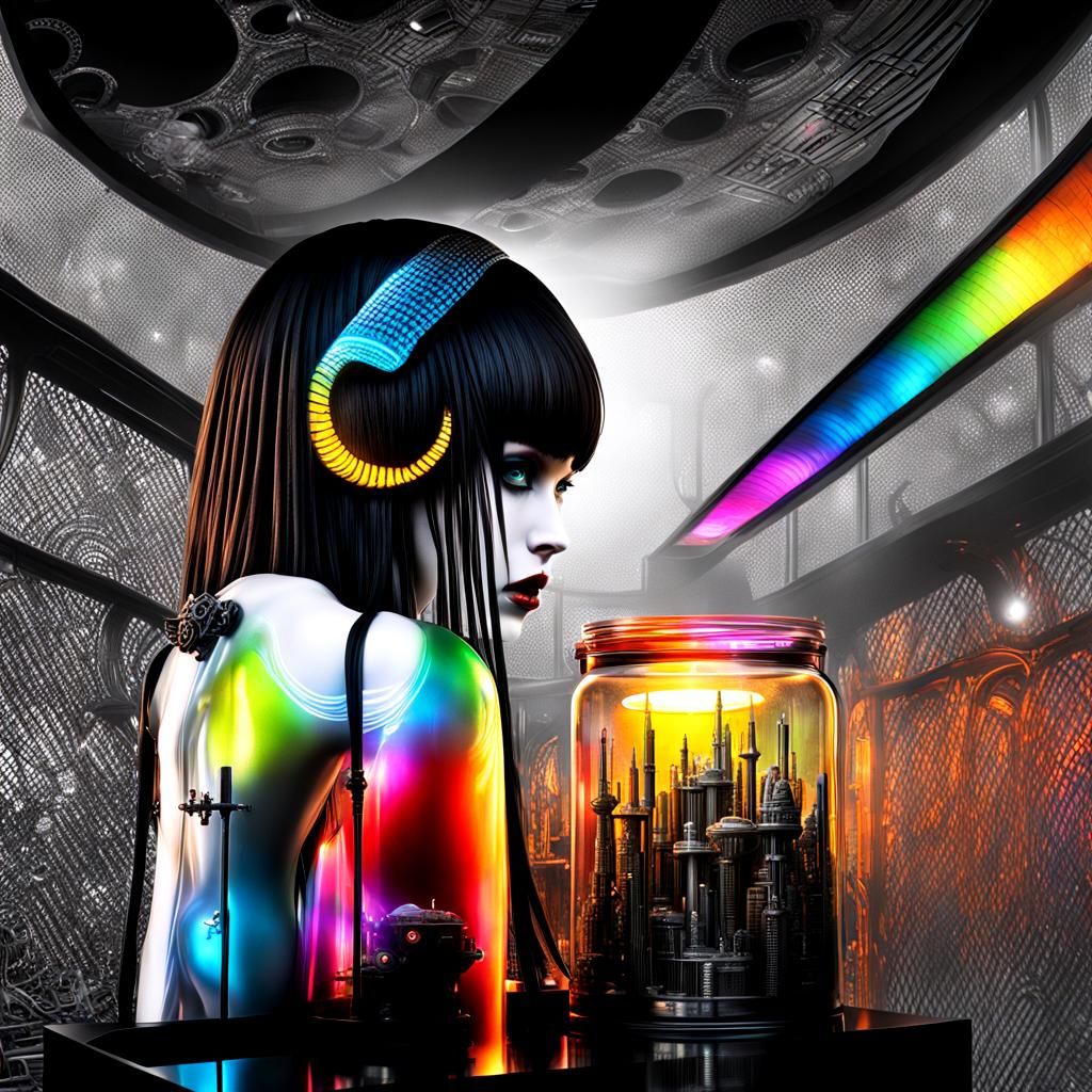 Gothic Cyberpunk Merwoman in Specimen Jar