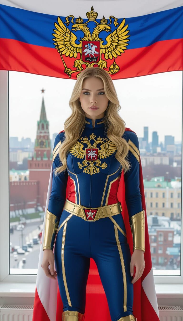 Russian Superheroine in Pan-Slavic Colors Fashion Portrait