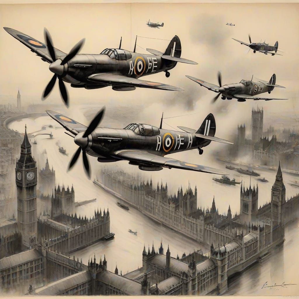 Spitfires Patrolling London: Grimdark Expressionist Art