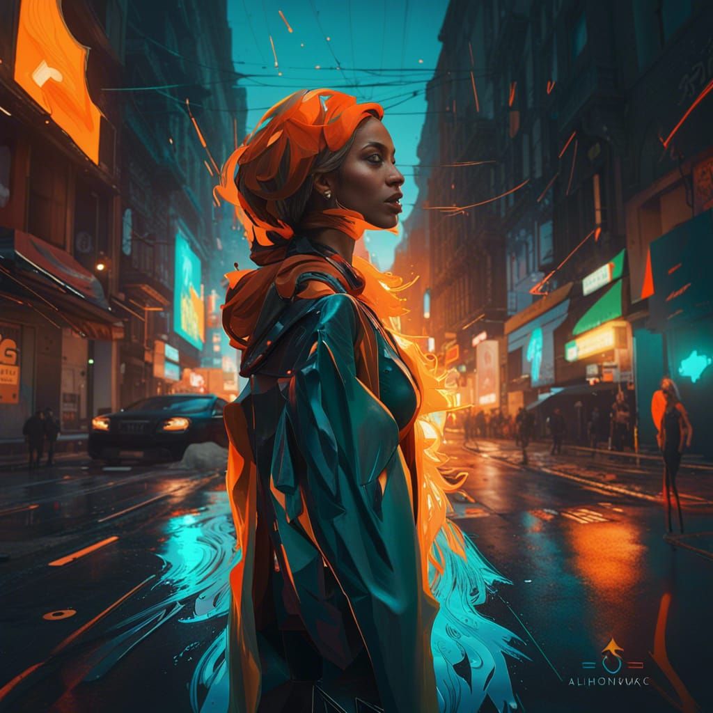 Abstract 3D Woman in Night Street