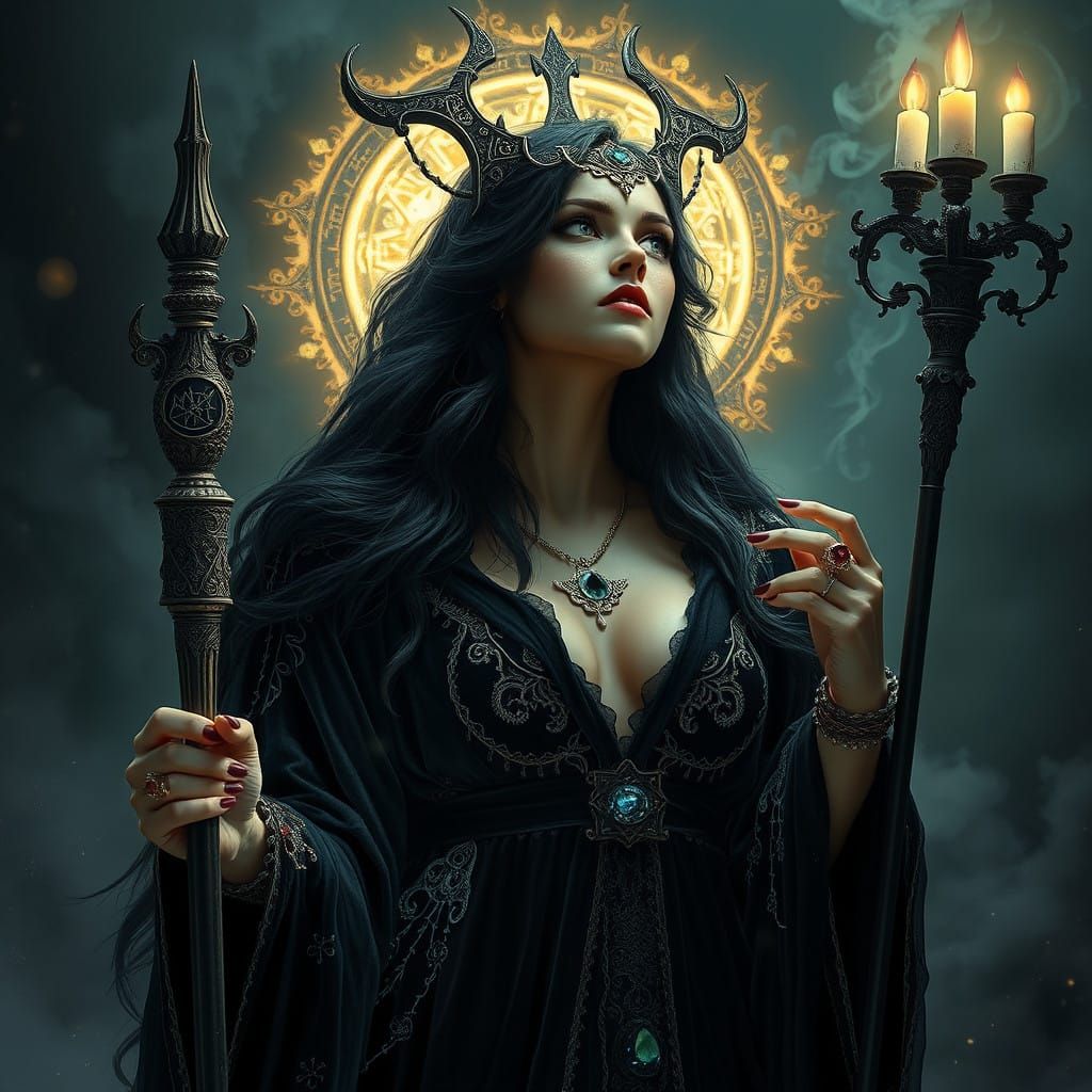 Ethereal Goddess Hecate, Queen of the Dark Arts in Velvet Ro...