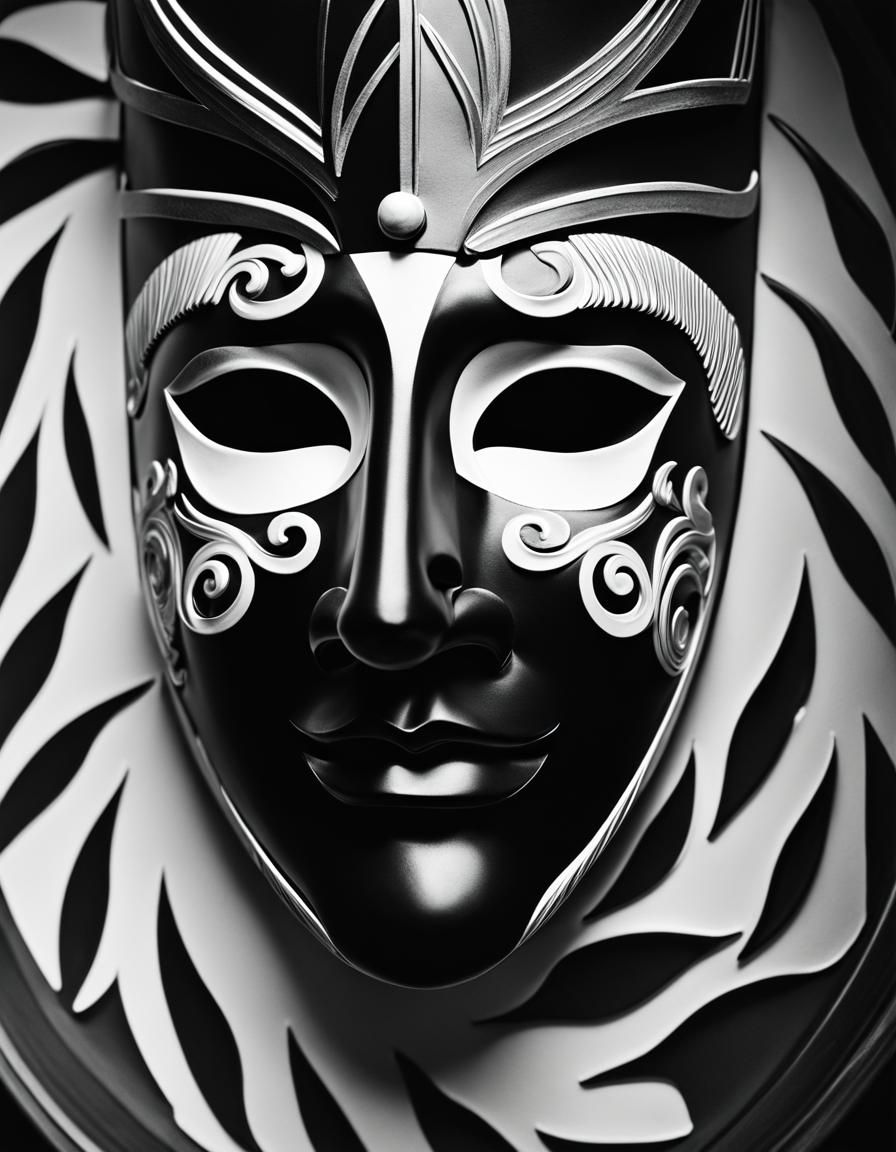 Dramatic Theatre Mask in Black and White