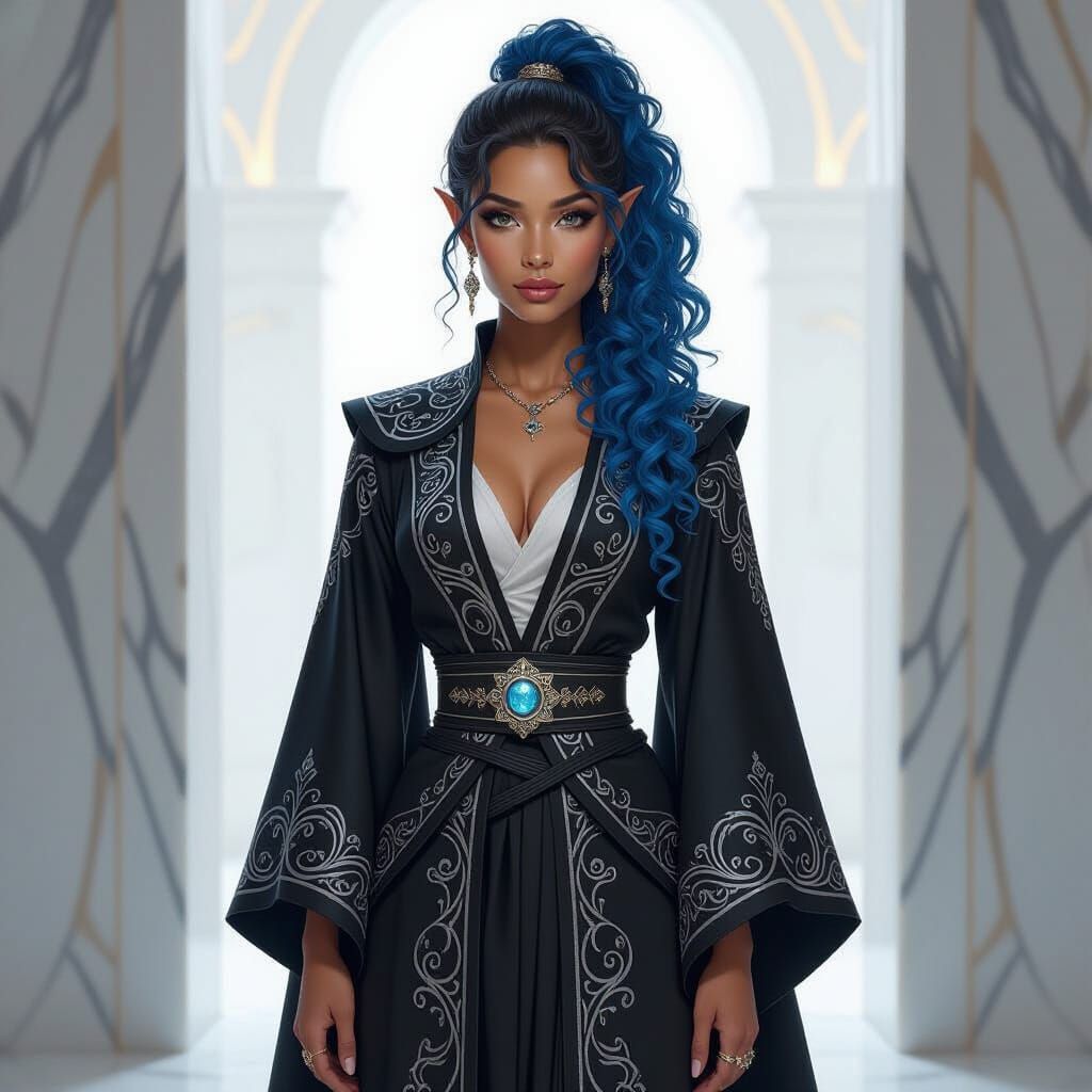 Electric Blue Haired Elf in Hyperrealistic Style