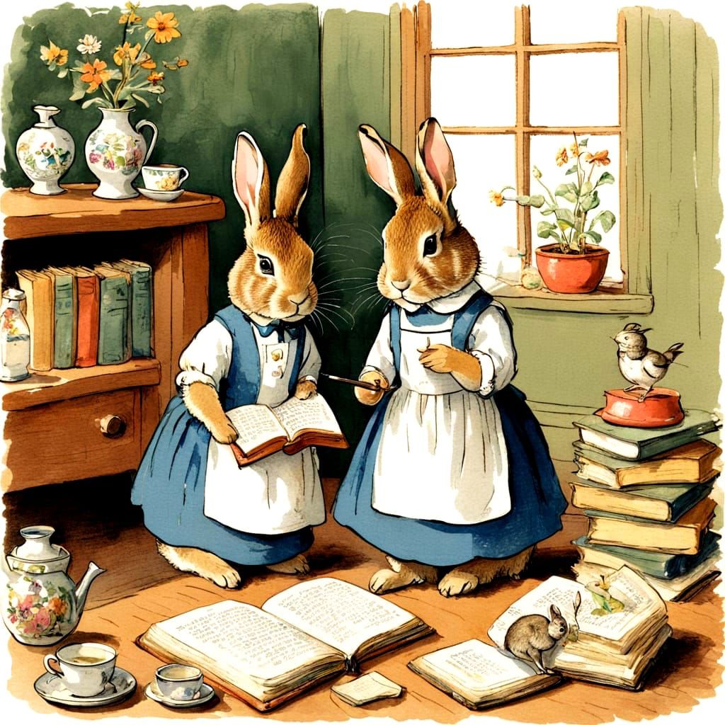 Rabbit Book Club in Illustrative Style