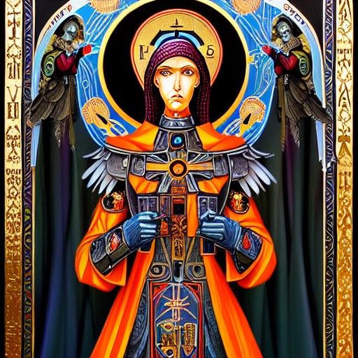 Cybernetic Tech-Priest as Eastern Orthodox Icon