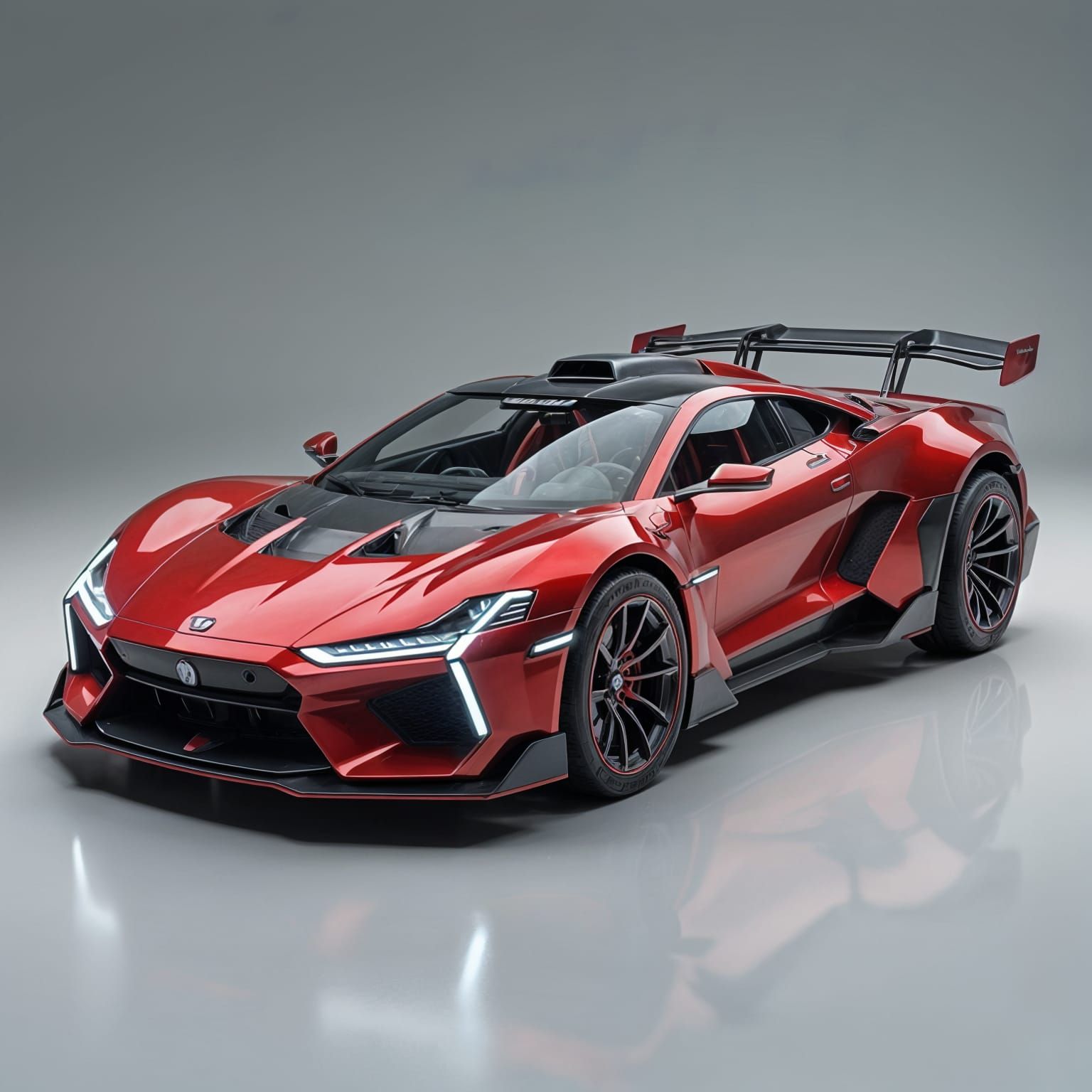 Futuristic Cyberpunk Hypercar in Chromo Red