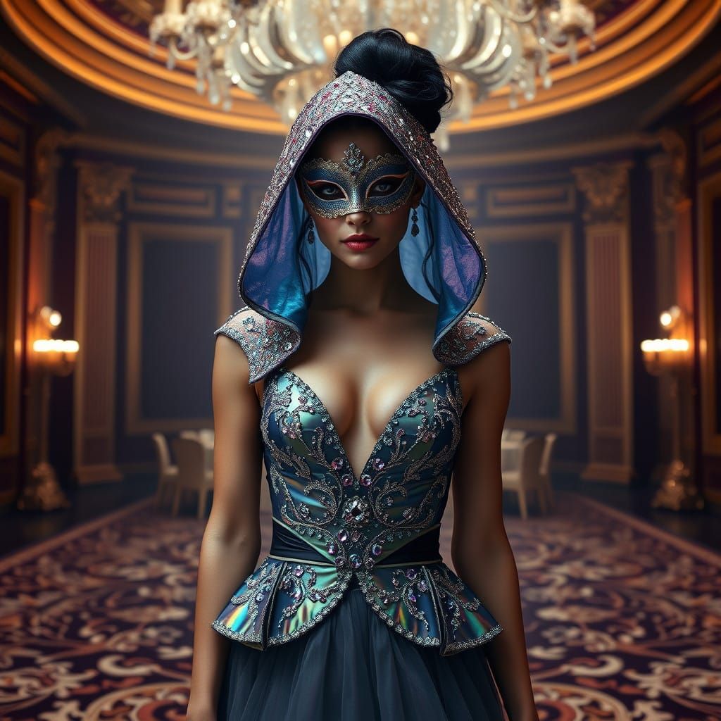 Crystal Encrusted Mermaid Gown in Opulent Ballroom