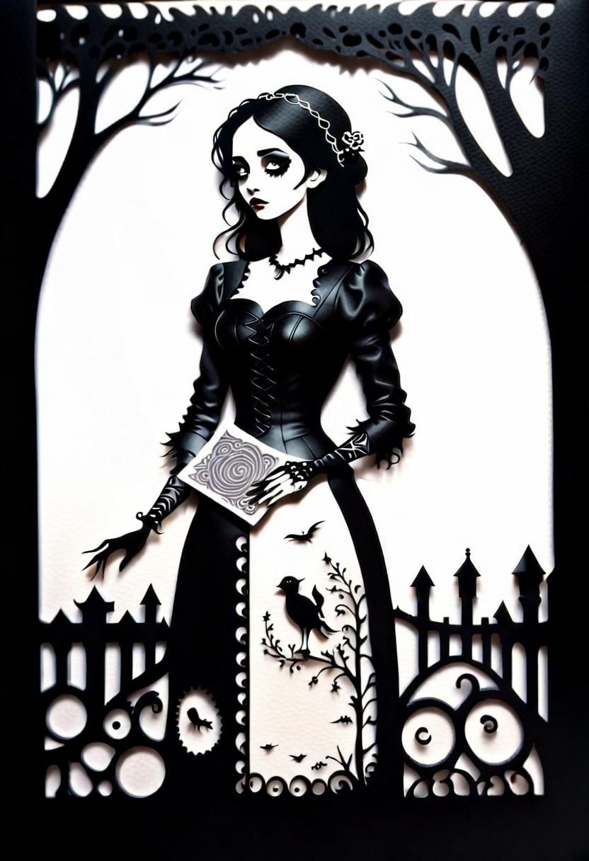 Romantic Widow Silhouette in Tim Burton Style