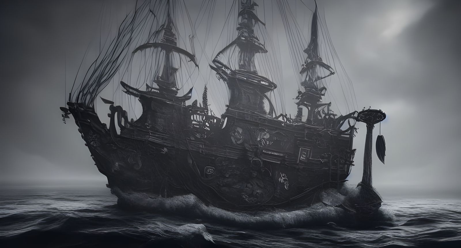 Eerie Pirate Ghost Ship Digital Illustration