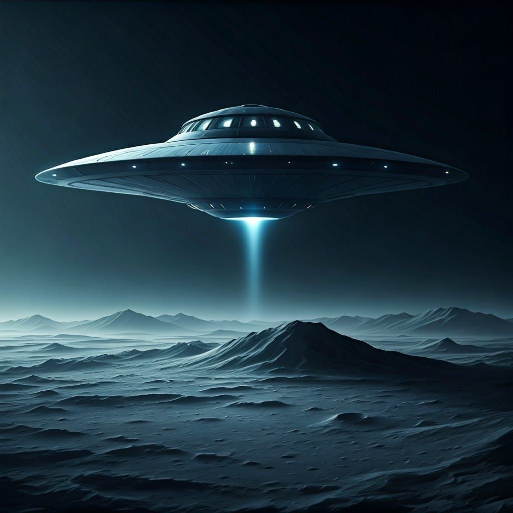 Futuristic Flying Saucer Lands on Moon's Cratered Surface