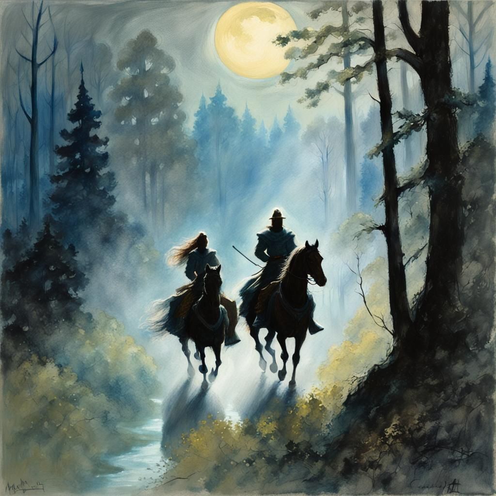 Lancelot and Guinevere Escape in Impressionist Style