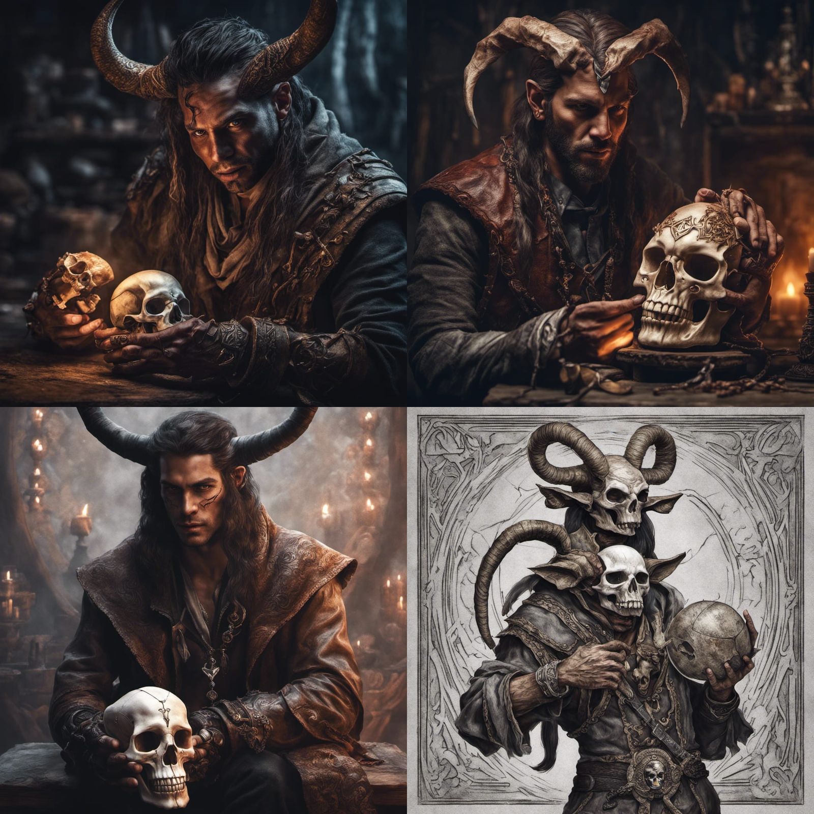 Tiefling Bard with Rune-Carved Skull in HDR