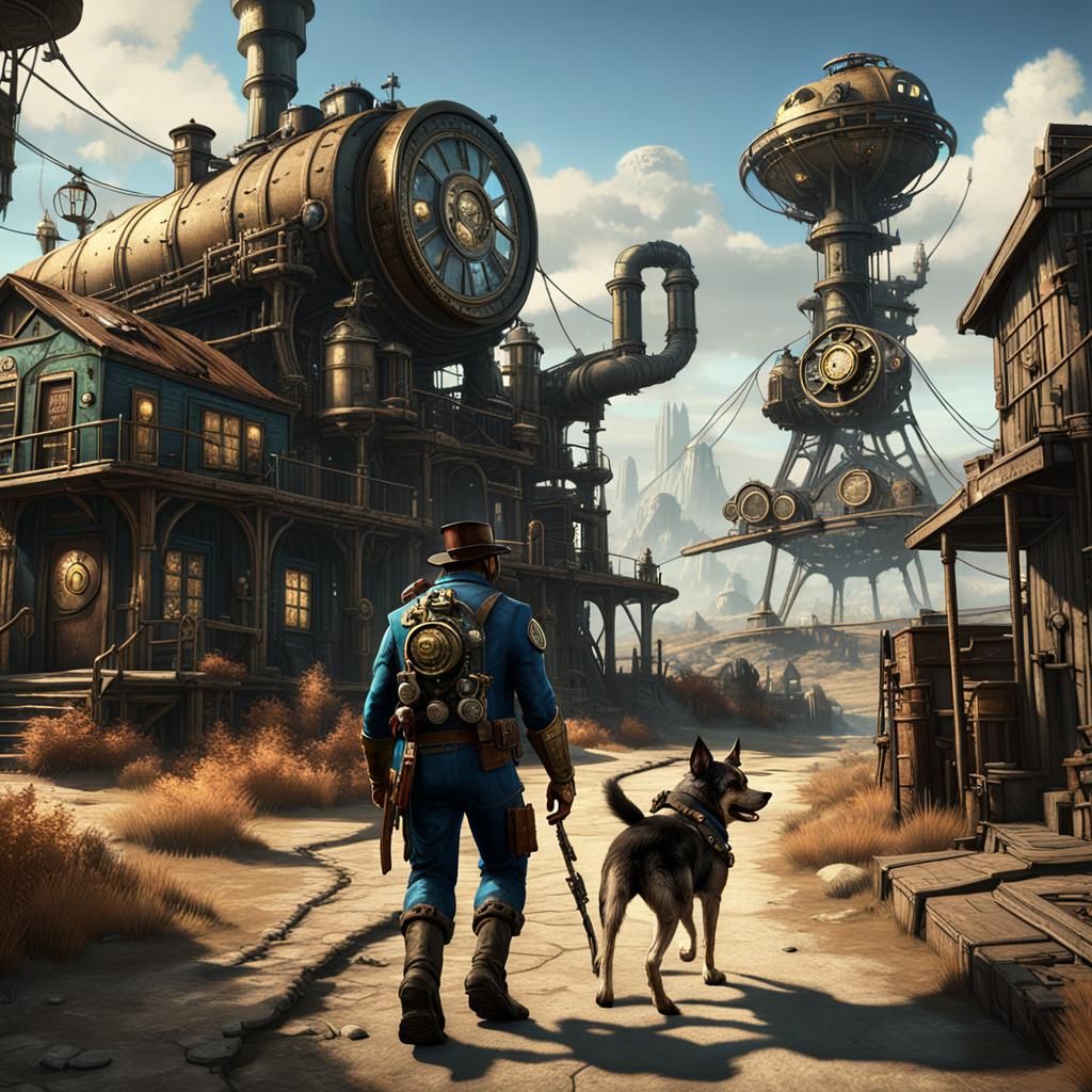 Dogmeat Leads Wanderer to Steampunk Settlement
