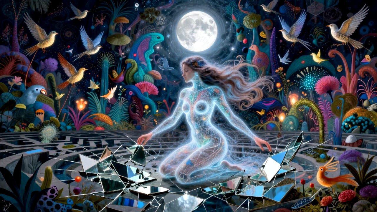 Mystical Woman Bird Spirit in Dream Plasma and Plant Kingdom