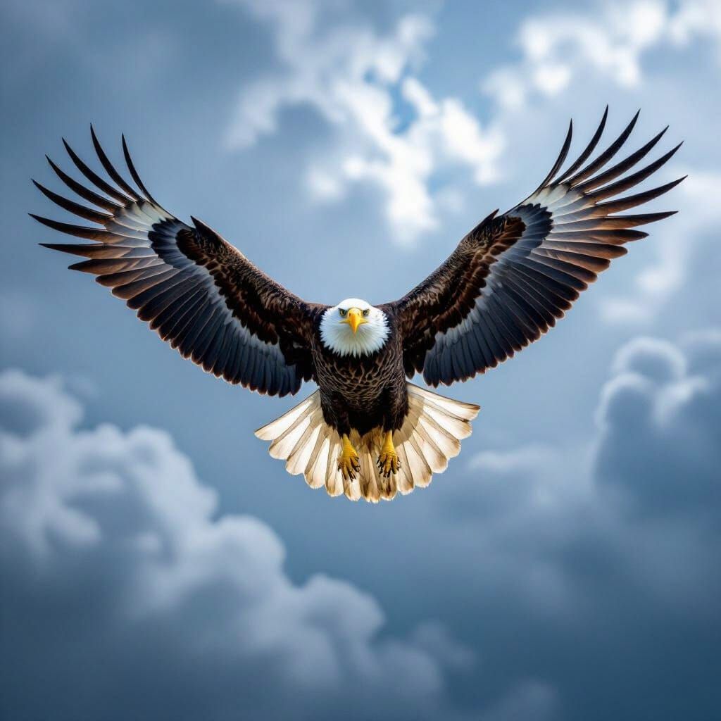 Majestic Bald Eagle Soaring Through Stormy Skies