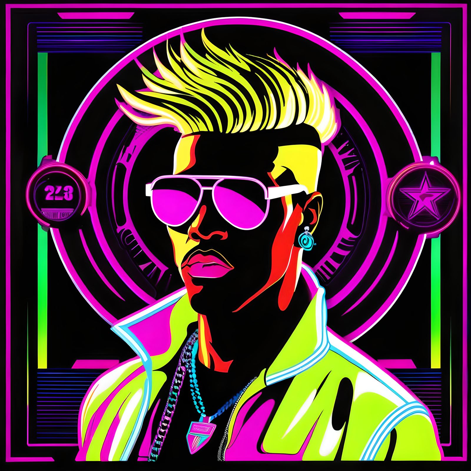 Futuristic Album Cover: Neon Redneck Rapper
