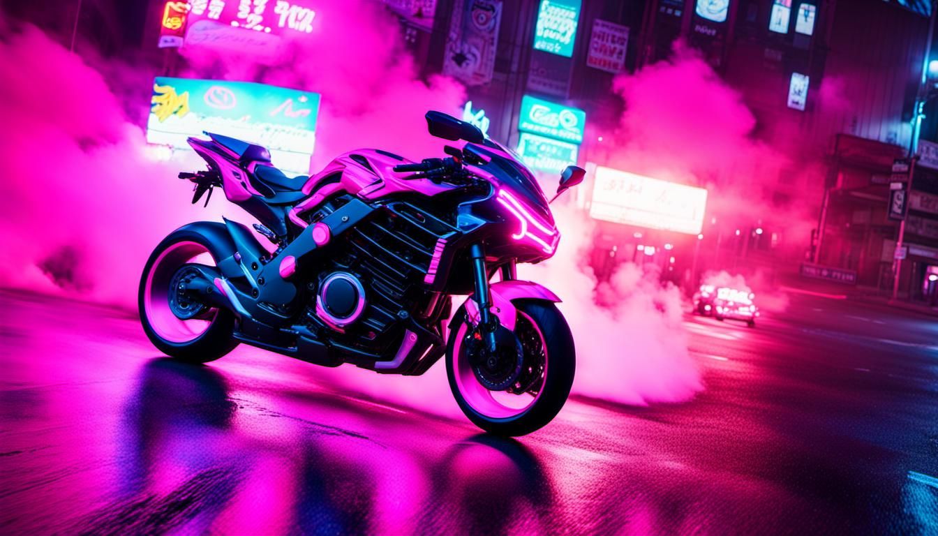 Cyberpunk Motorcycle in Motion, Neon Pink Highlights