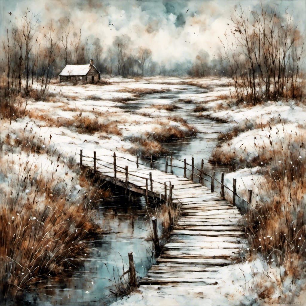 Winter Peat Bog Walkway with Glistening Ice