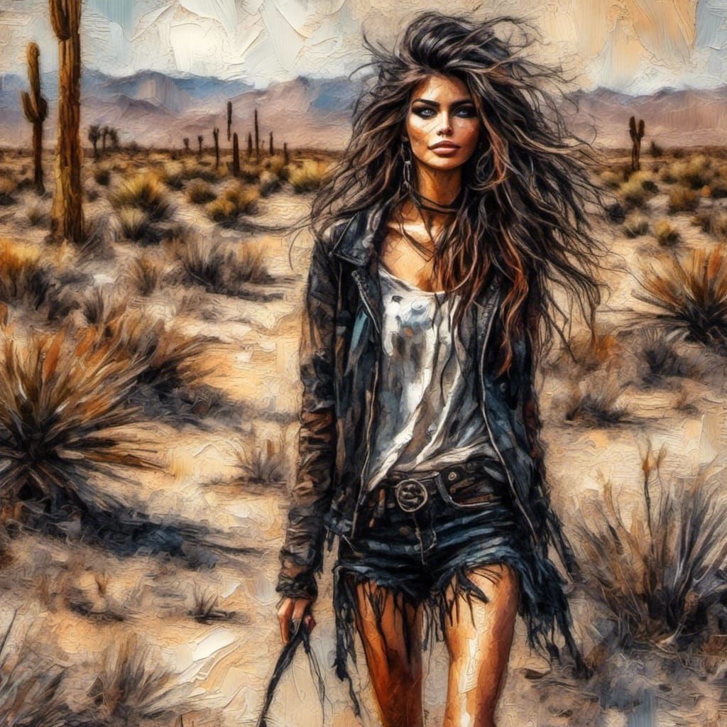 Grunge Punk Woman Arrives in Las Vegas