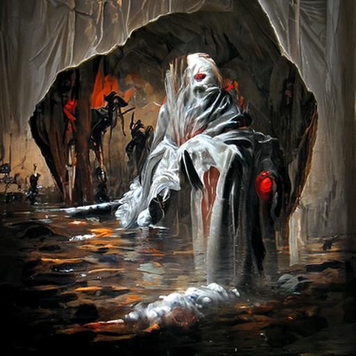 Sinister Reflection in Blood Pool, Dark Horror Art