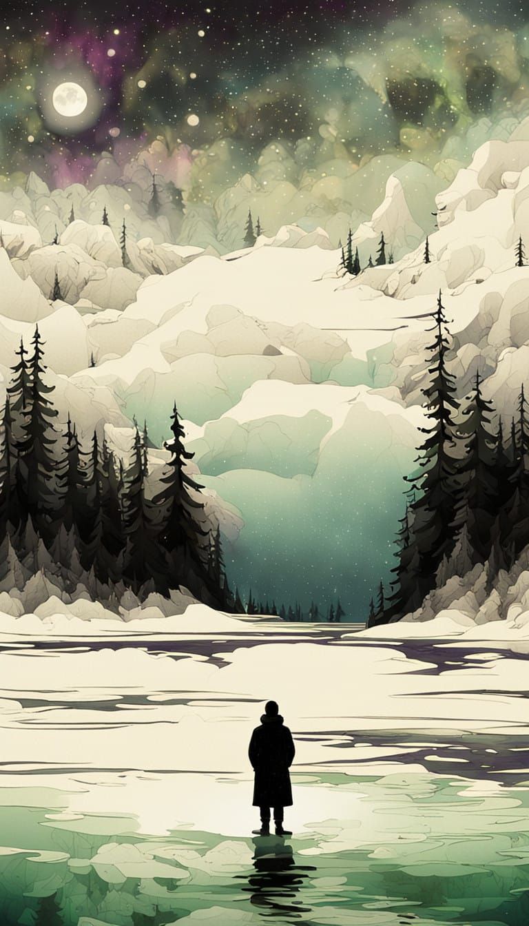 A Lone Figure Basks in the Ethereal Beauty of the Northern L...
