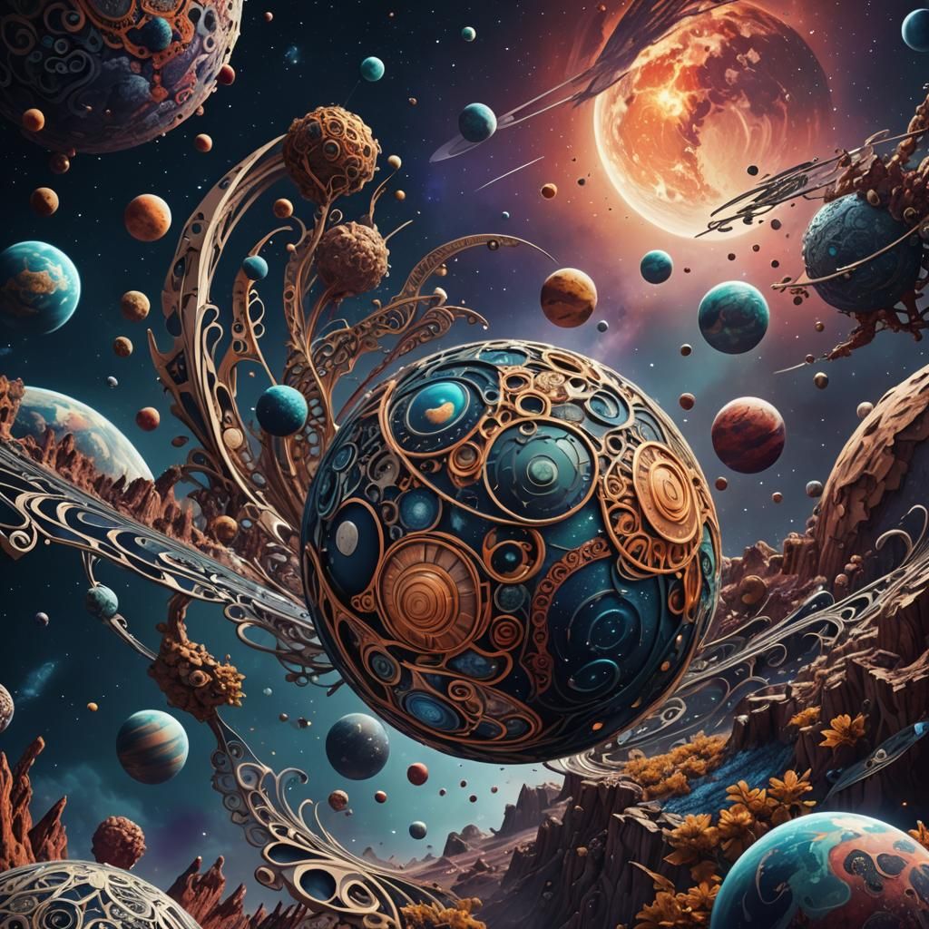 Zentangle Planet in Deep Space: Detailed Matte Painting