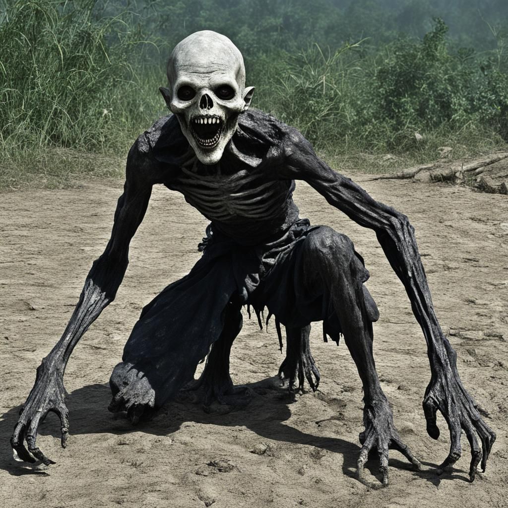 Creepy Head Ghoul Crouching Low