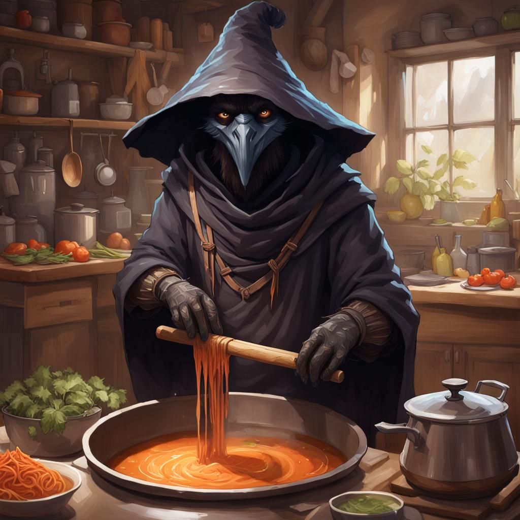Kenku Chef Makes Soup: Hyperdetailed Concept Art