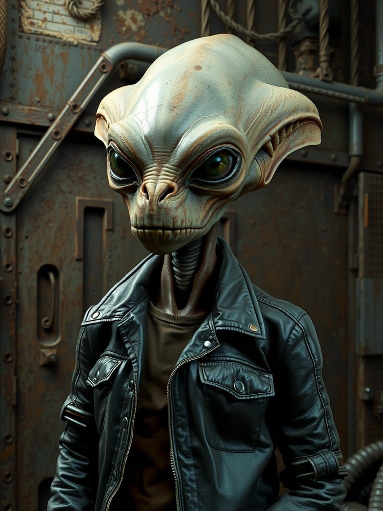 Alien Portrait in Sci-Fi Style With Leather Jacket